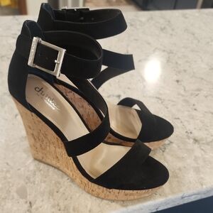 NWOT Charles By Charles David Black Wedge Ankle Strap  Sandals Women's Size 9.5
